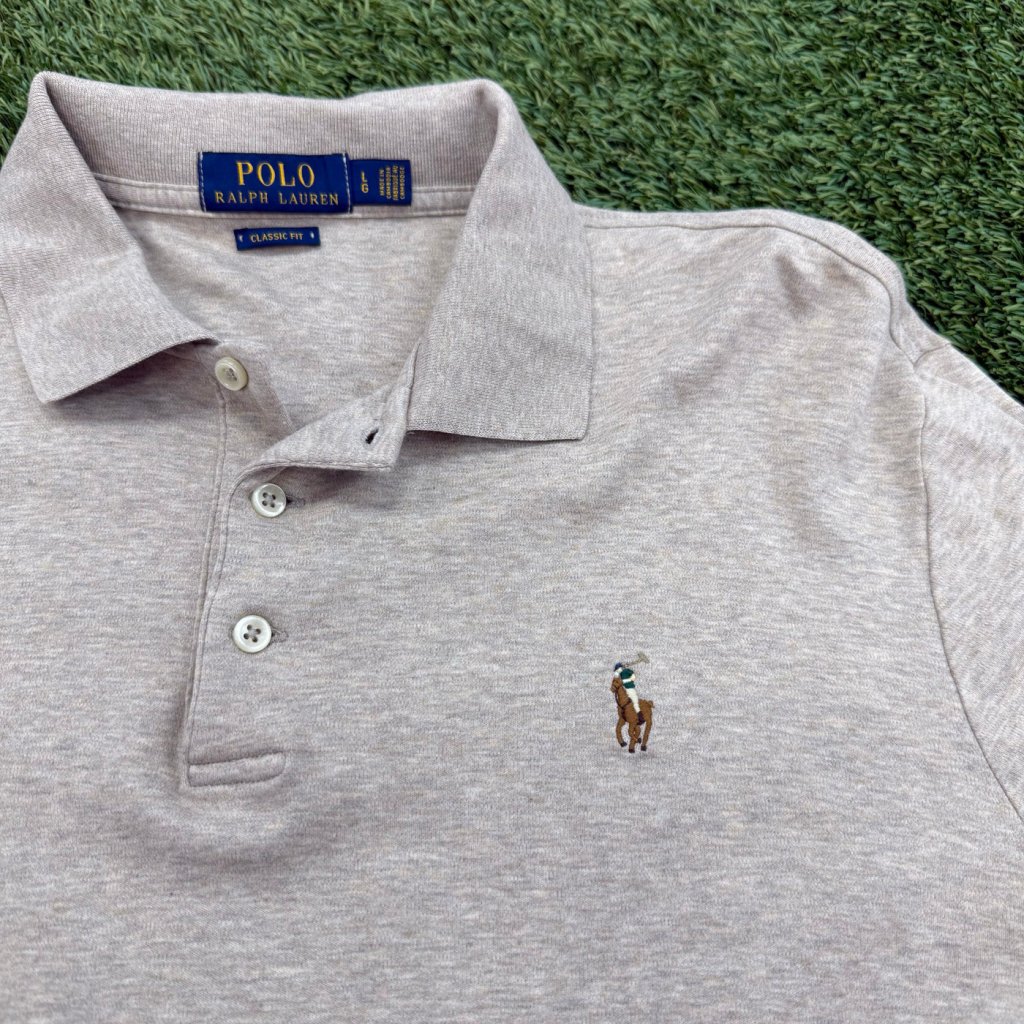 Vintage Polo Ralph Lauren Long Sleeve Polo Shirt, Tan, L - Banana Stand