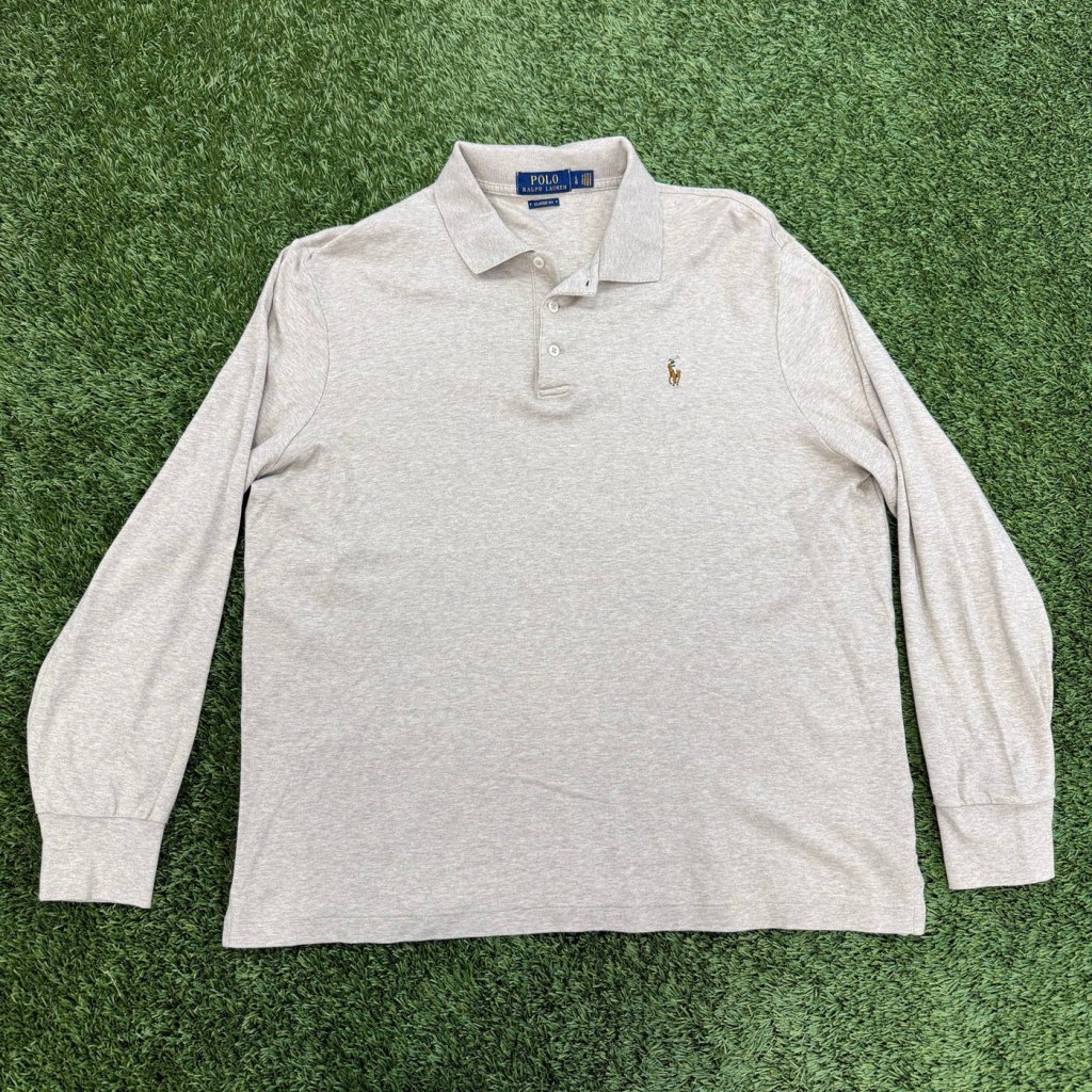 Vintage Polo Ralph Lauren Long Sleeve Polo Shirt, Tan, L - Banana Stand