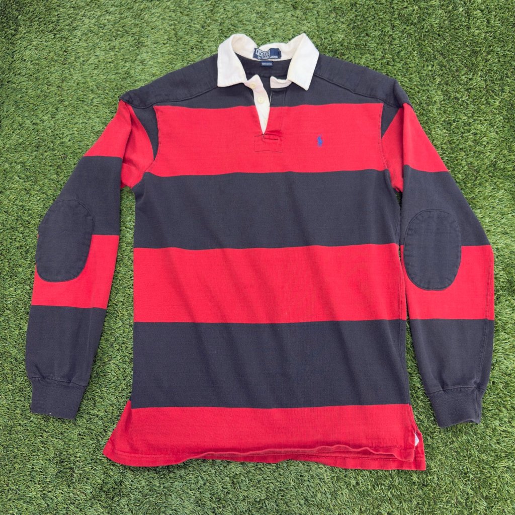 Vintage Polo Ralph Lauren Rugby Shirt, Red and Black L - Banana Stand