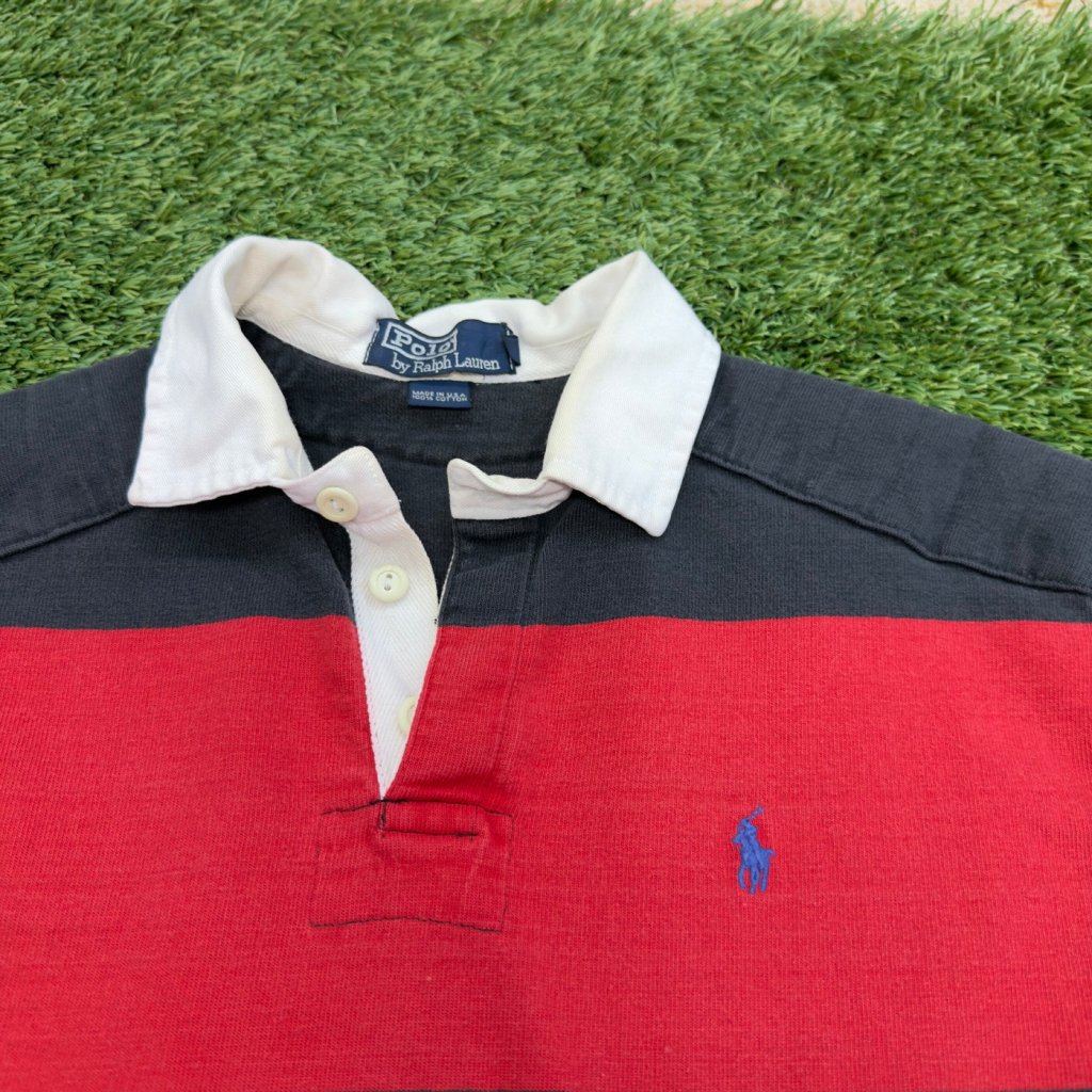 Vintage Polo Ralph Lauren Rugby Shirt, Red and Black L - Banana Stand