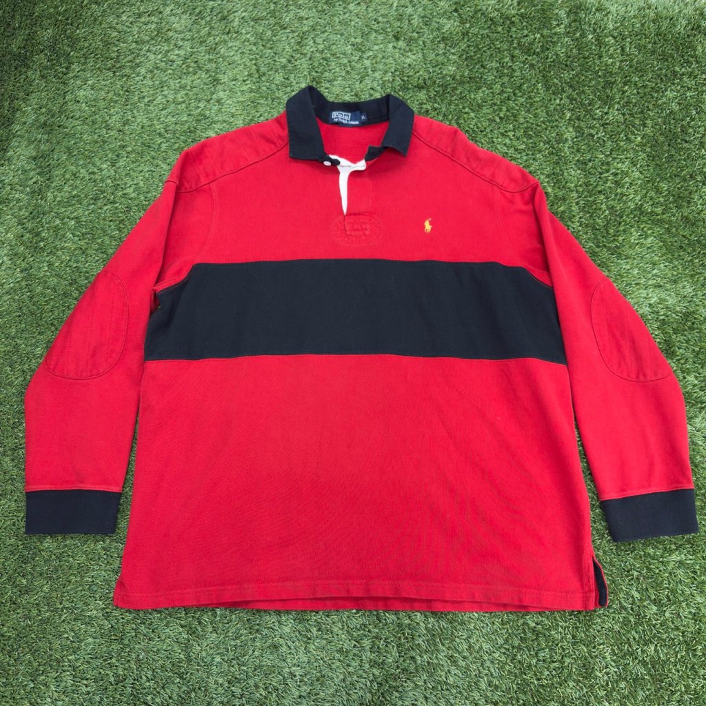 Vintage Polo Ralph Lauren Rugby Shirt, Red and Black XL - Banana Stand
