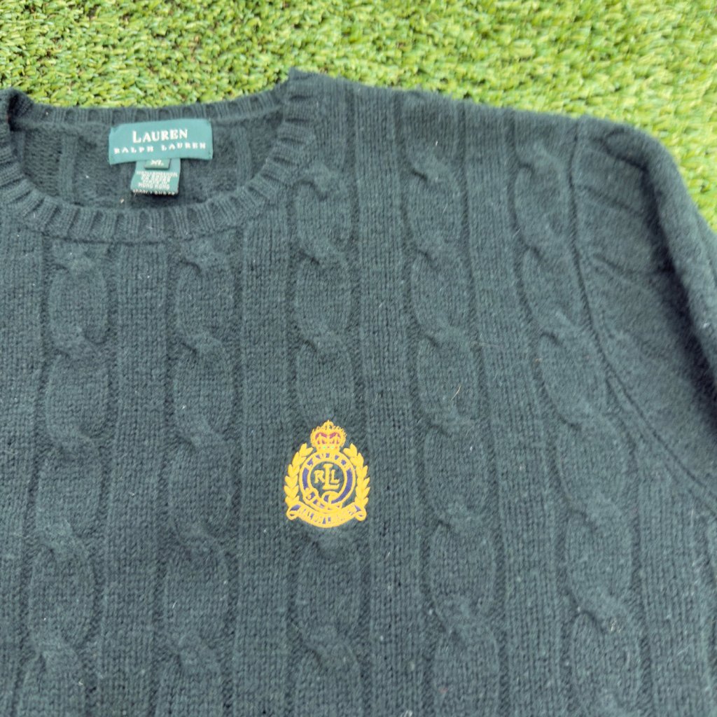 Vintage Ralph Lauren Green Cable Knit Sweater, XL - Banana Stand