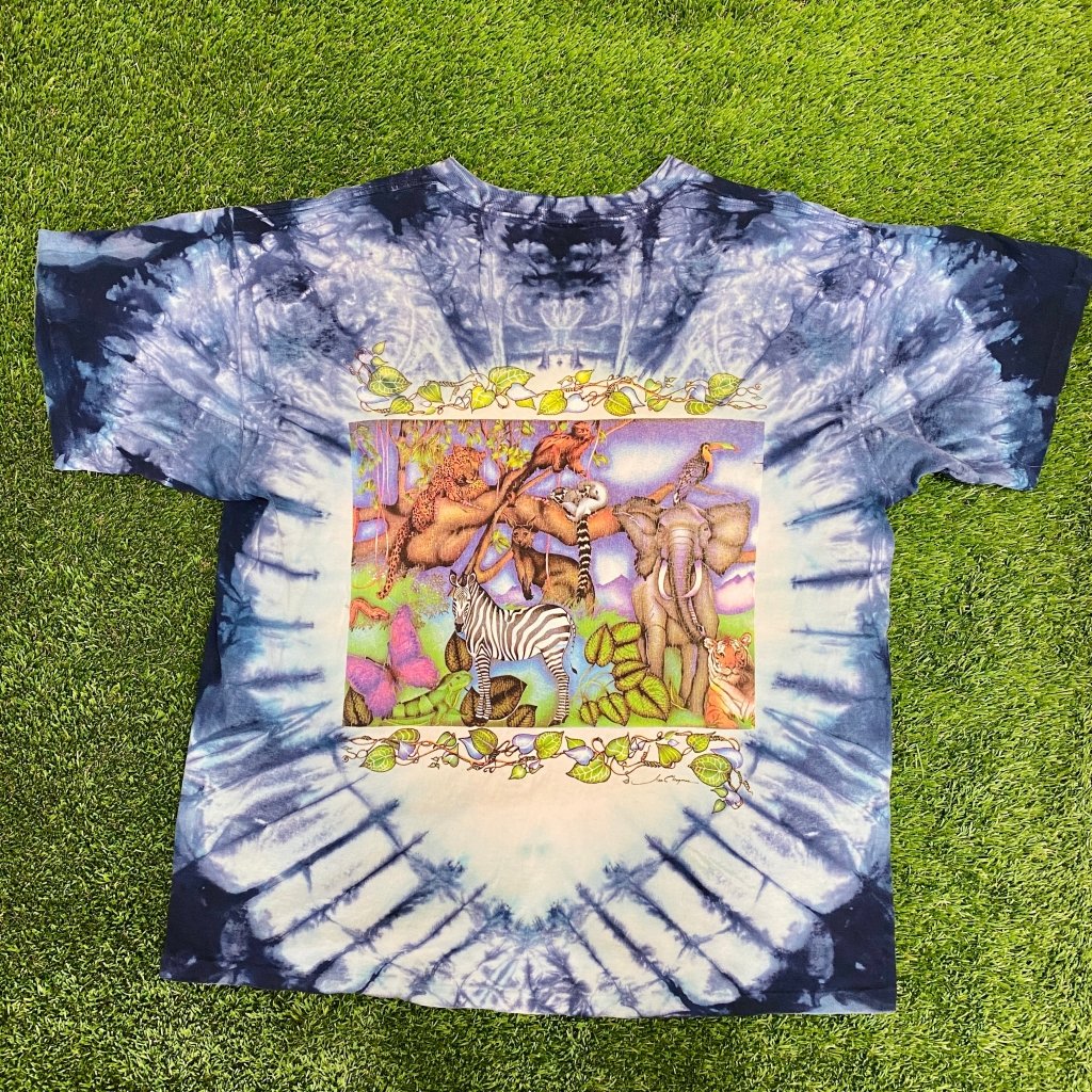 90s ANIMAL BLUE TIE DYE T-SHIRT, XL - Banana Stand