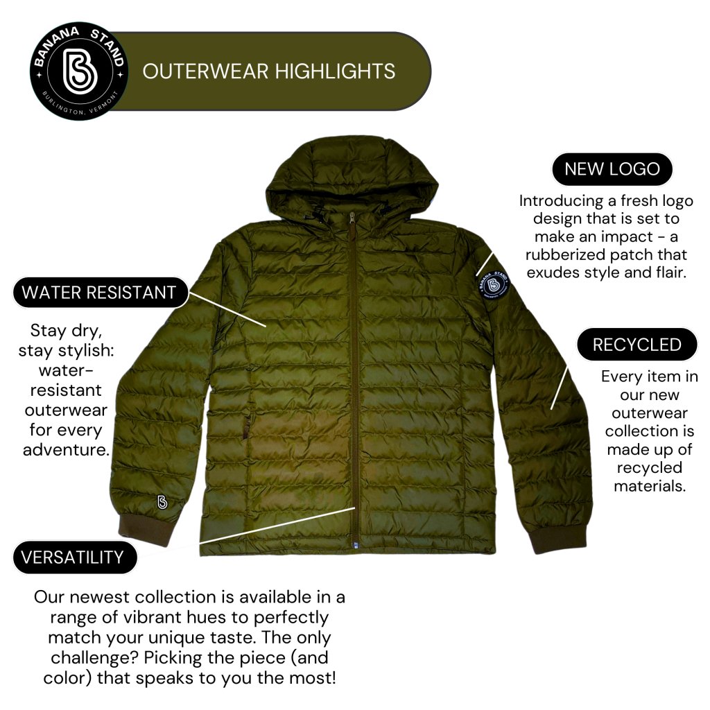 Banana Stand Lightweight Puffer Jacket, Olive Green - Banana Stand