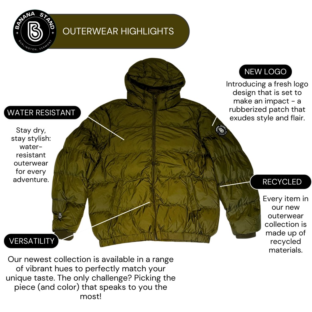 Banana Stand Oversized Puffer Jacket, Olive Green - Banana Stand