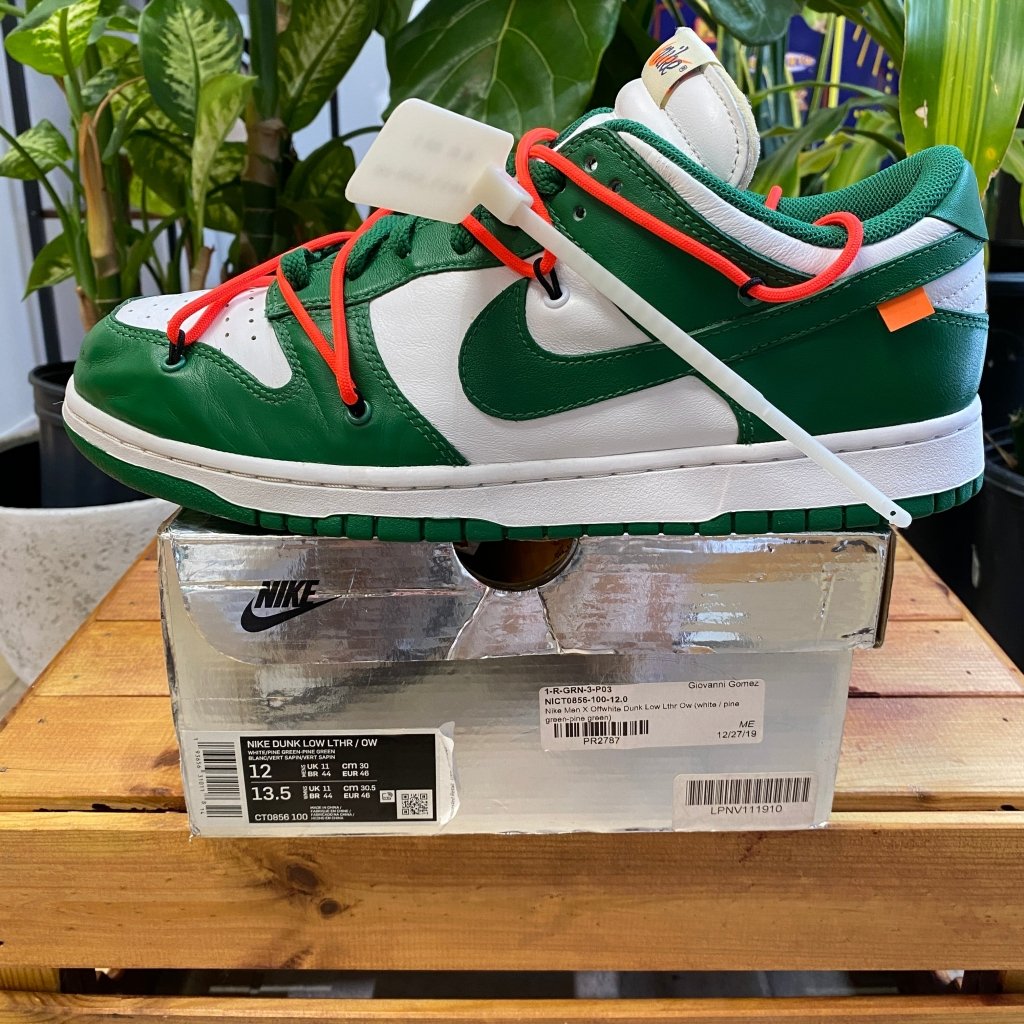 Nike x Off-White Dunk Low 'Pine Green', Mens 12, W13.5 - Banana Stand