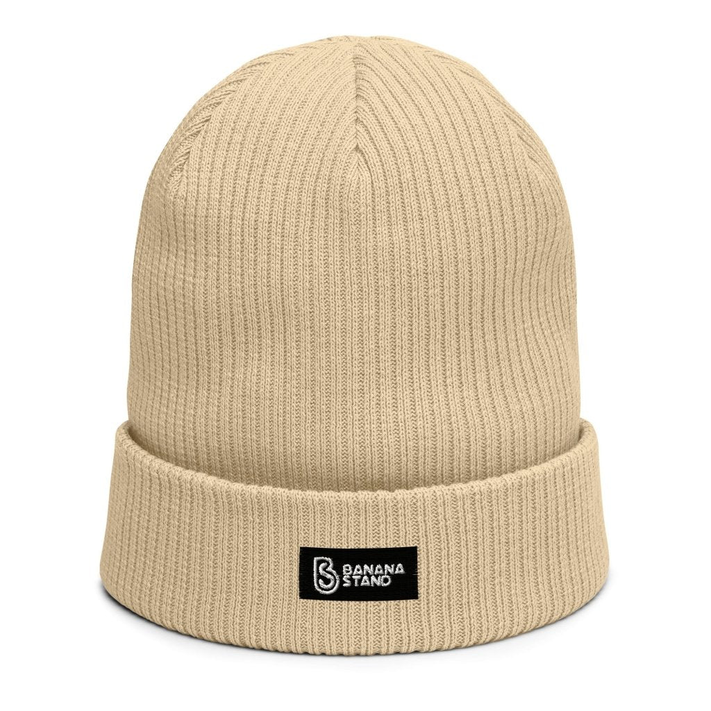 Organic Ribbed Beanie, Box Logo Desert Tan - Banana Stand