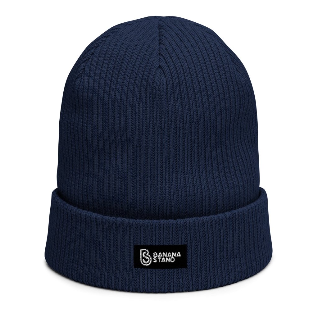 Organic Ribbed Beanie, Box Logo Navy - Banana Stand