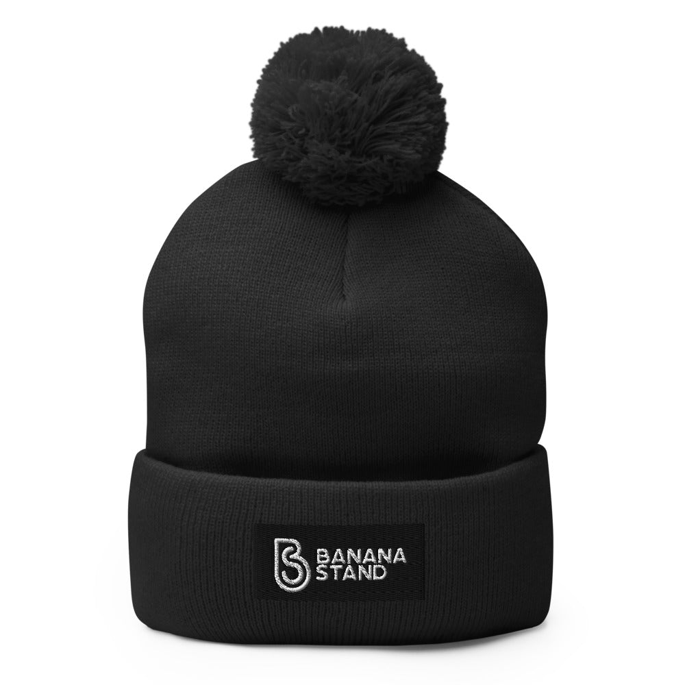 Pom-Pom Beanie, Box Logo Black - Banana Stand