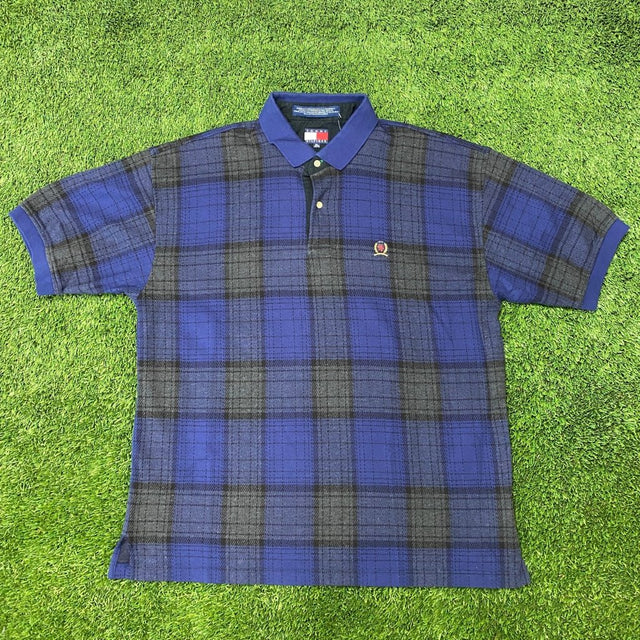 Vintage Tommy Hilfiger Plaid Polo, Navy - Banana Stand