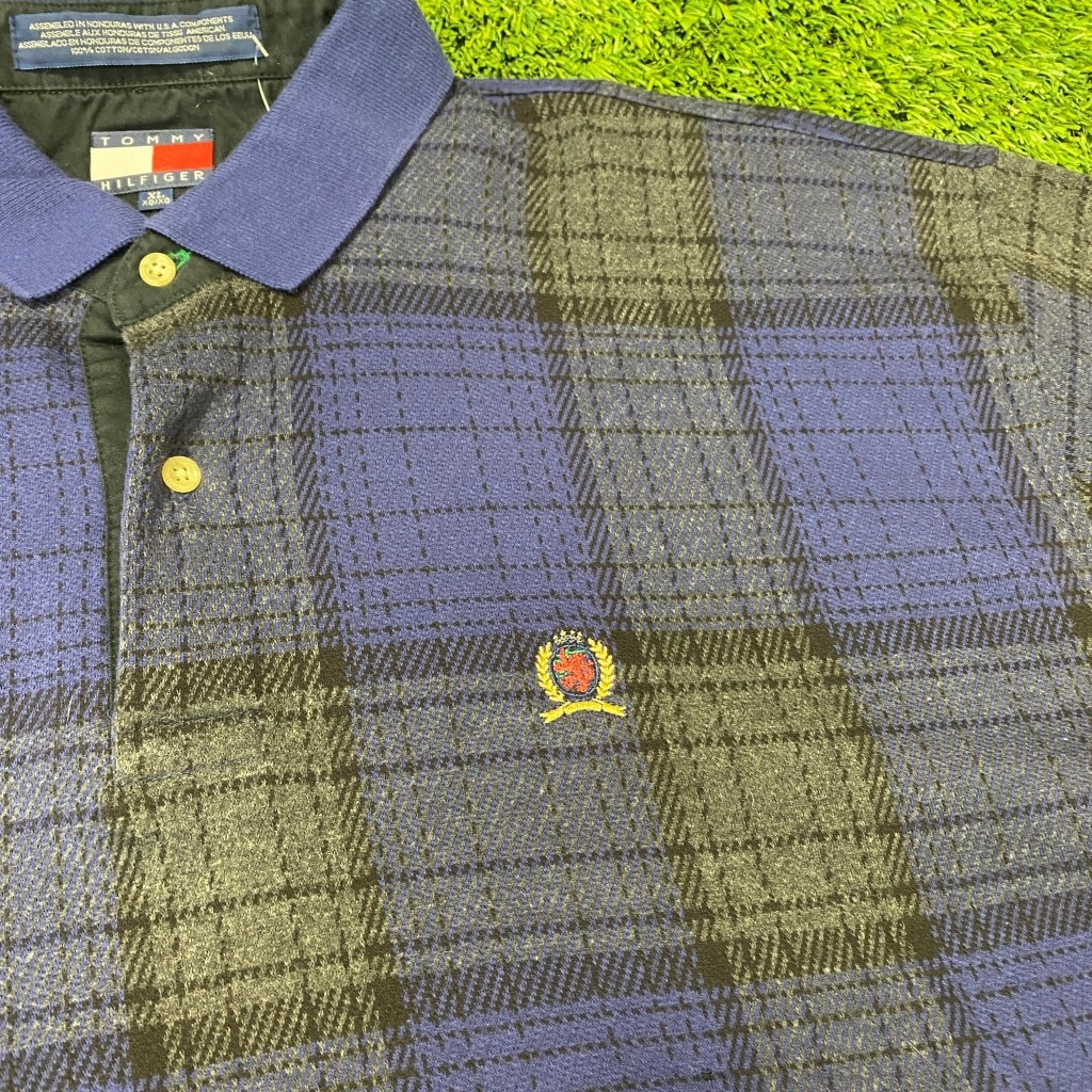 Vintage Tommy Hilfiger Plaid Polo, Navy - Banana Stand